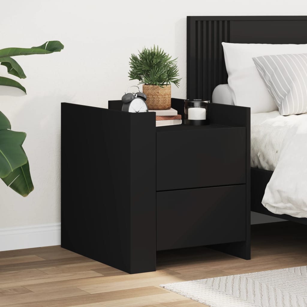 Black Engineered Wood Bedside Cabinet 45x50x50 cm