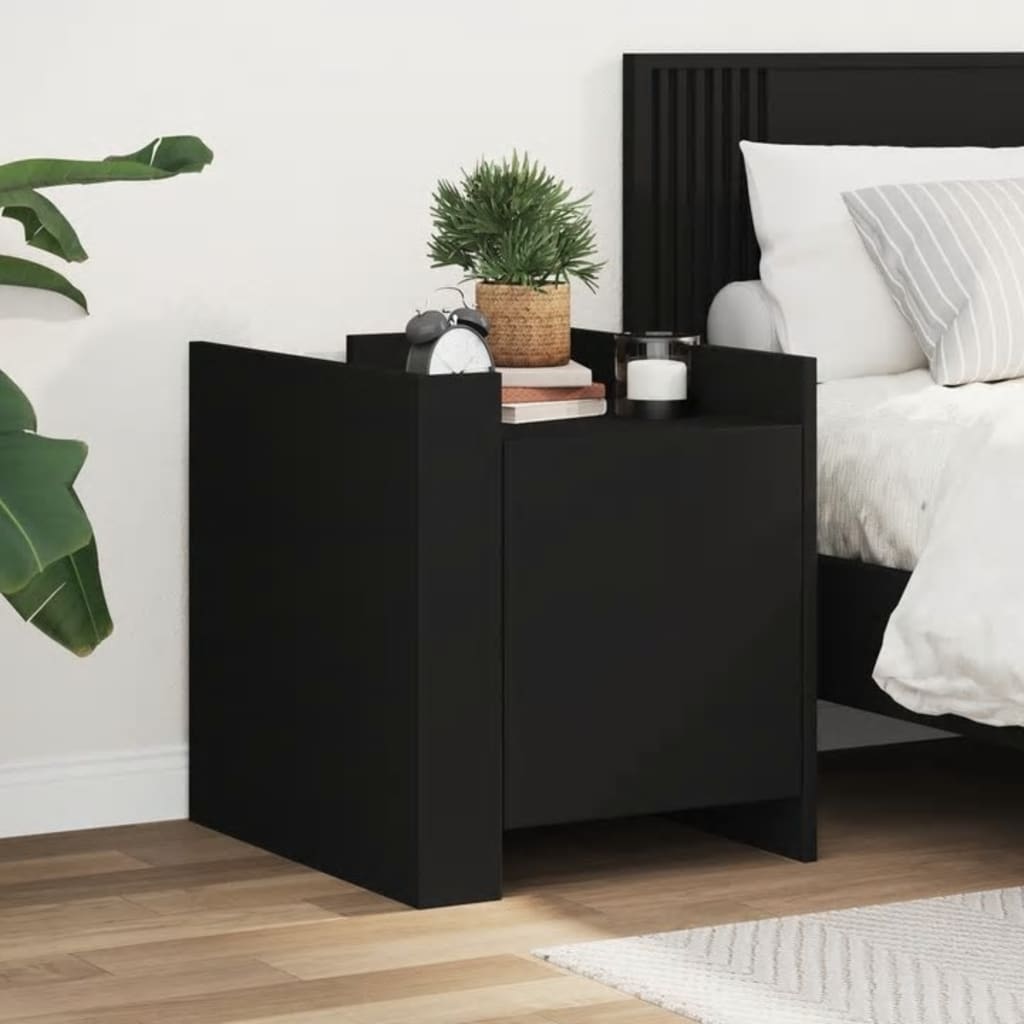 Sleek Black Bedside Cabinet 45x50x50 cm - Durable Engineered Wood