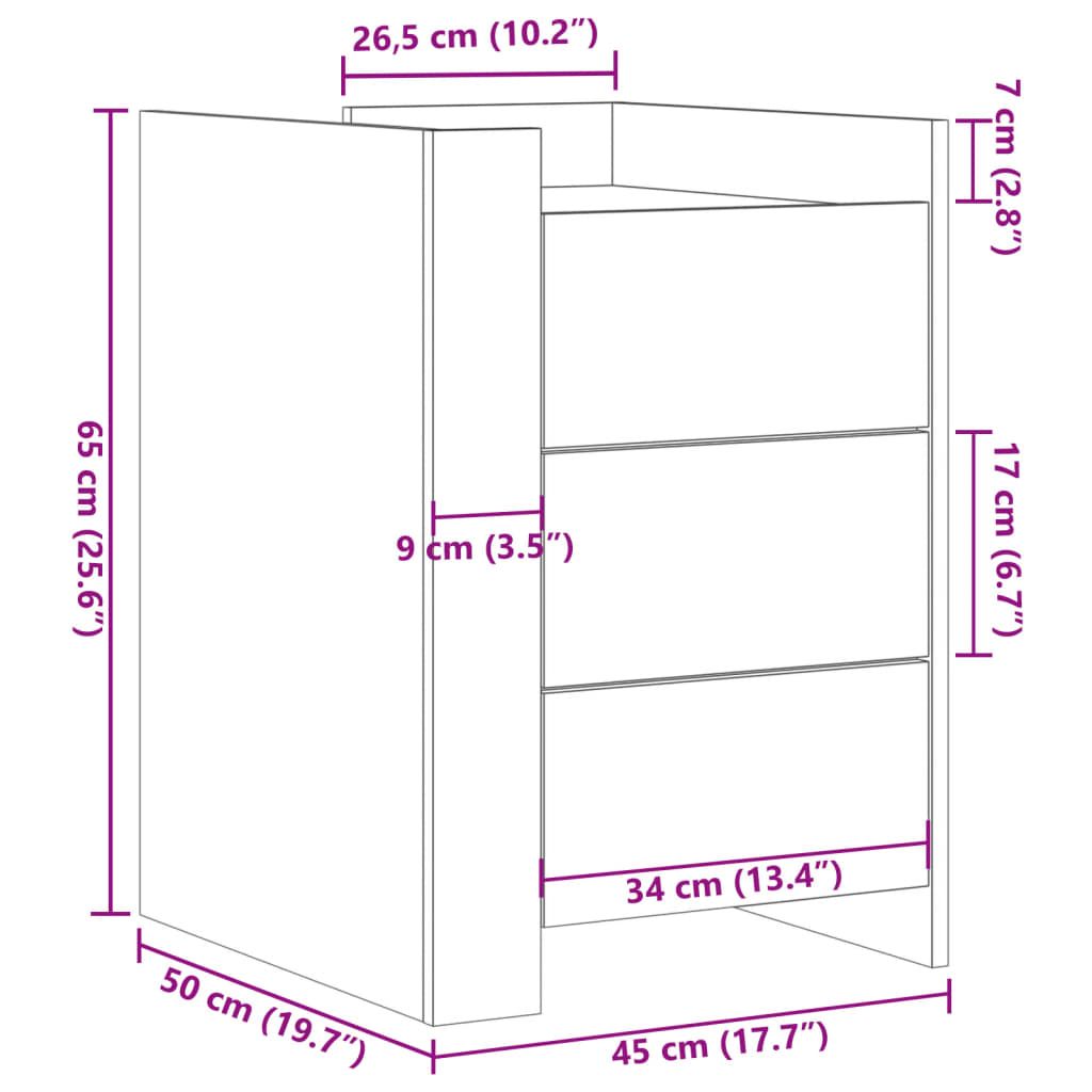 Bedside Cabinet White 45x50x65 cm Engineered Wood