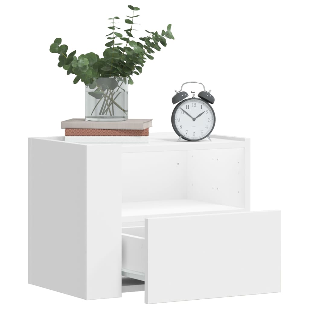 Sleek White Wall-Mounted Bedside Cabinet - 45x30x35 cm