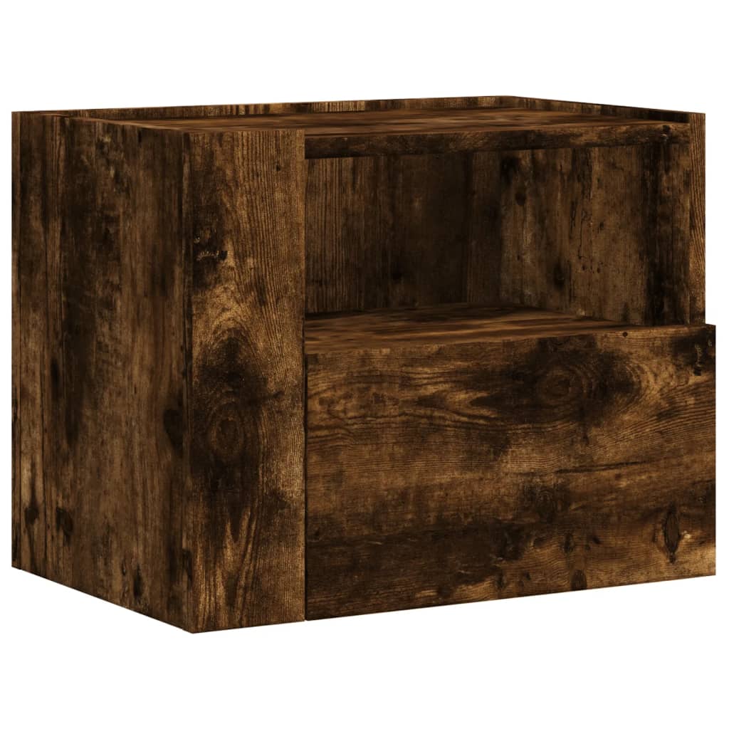Smoked Oak Wall-Mounted Bedside Cabinet - 45x30x35 cm