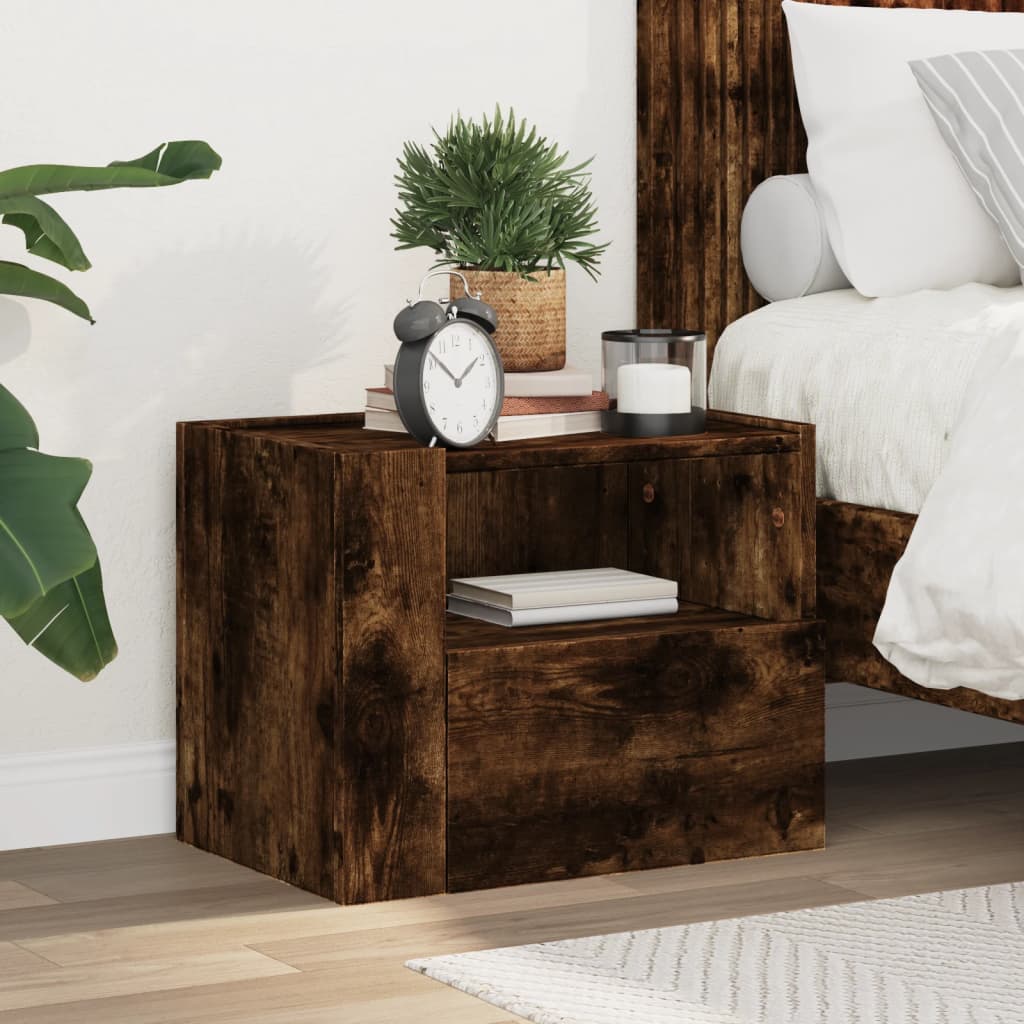 Smoked Oak Wall-Mounted Bedside Cabinet - 45x30x35 cm