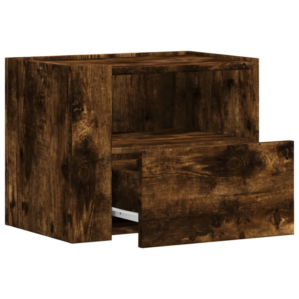 Smoked Oak Wall-Mounted Bedside Cabinet - 45x30x35 cm
