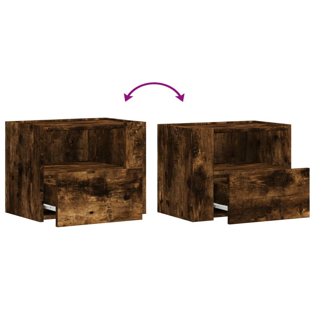 Smoked Oak Wall-Mounted Bedside Cabinet - 45x30x35 cm