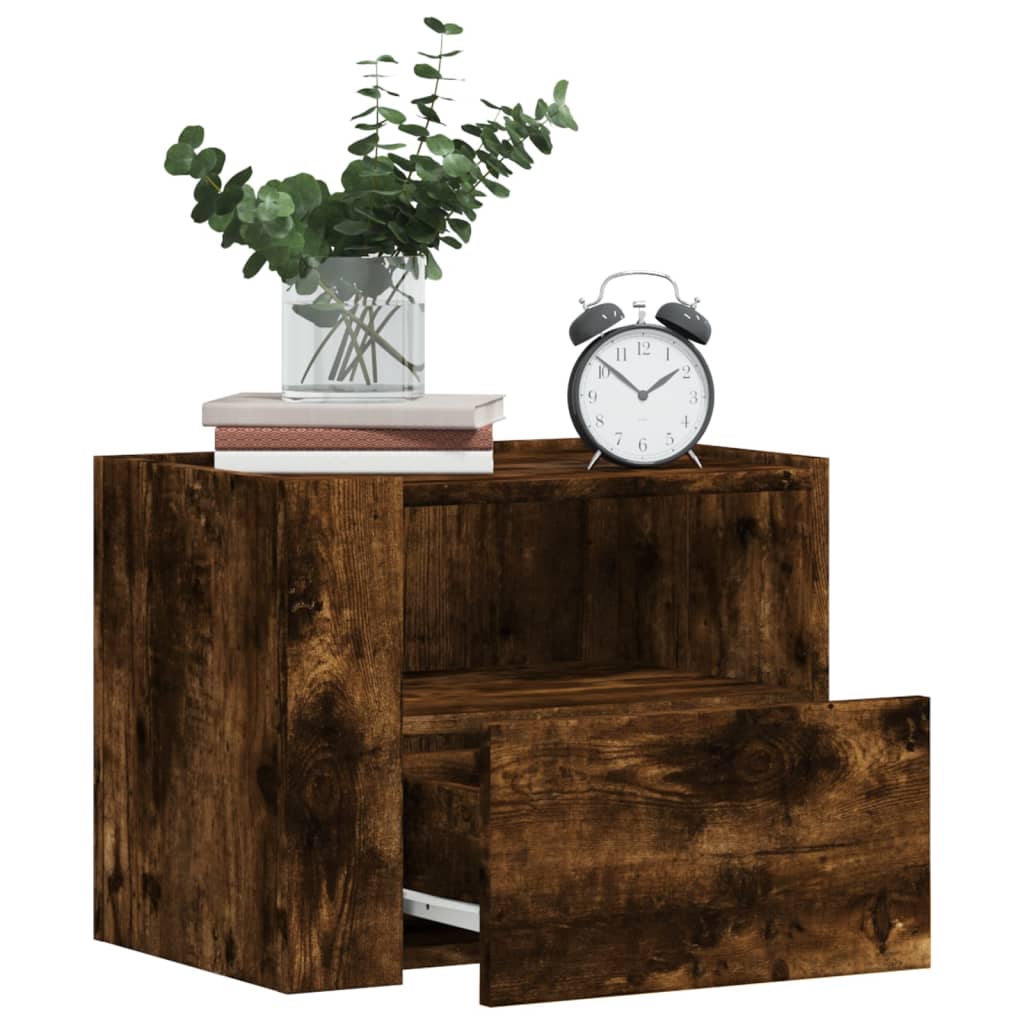 Smoked Oak Wall-Mounted Bedside Cabinet - 45x30x35 cm