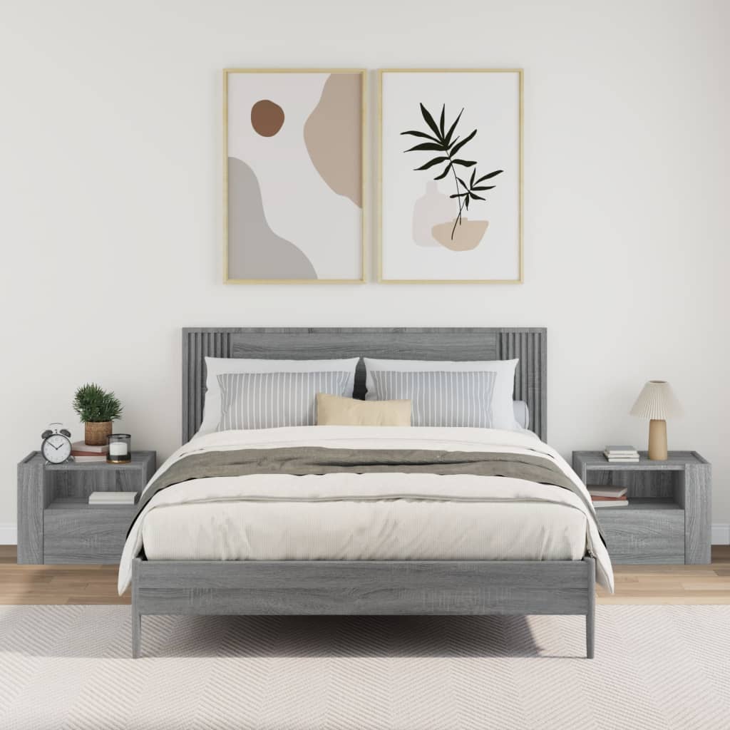 Grey Sonoma Wall-Mounted Bedside Cabinets, Set of 2 - 45x30x35 cm