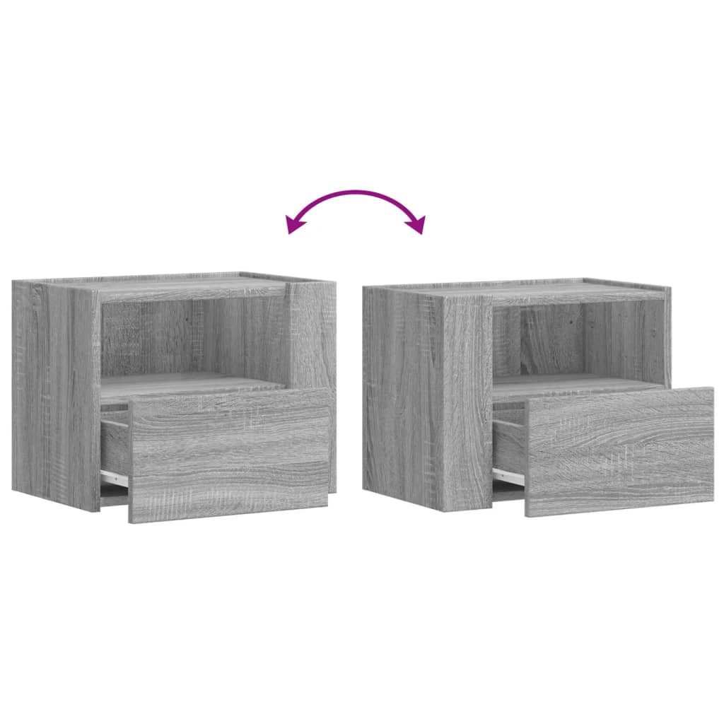 Grey Sonoma Wall-Mounted Bedside Cabinets, Set of 2 - 45x30x35 cm