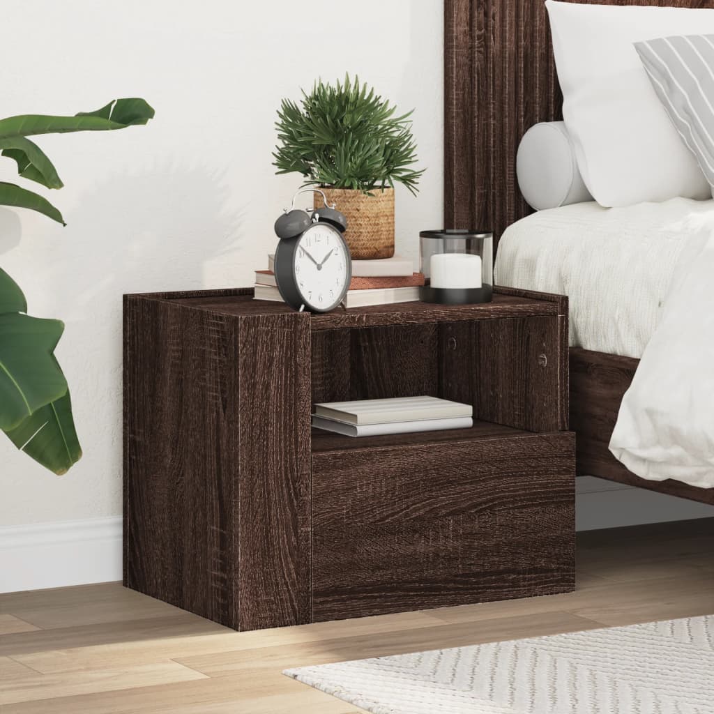 Brown Oak Wall-Mounted Bedside Cabinet 45x30x35 cm - Stylish Storage