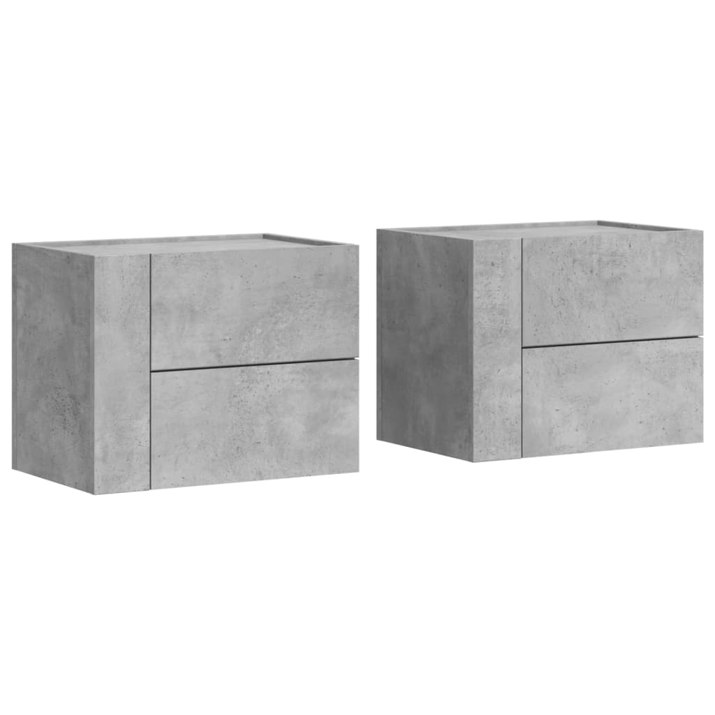 Concrete Grey Wall-Mounted Bedside Cabinets Set of 2 - 45x30x35 cm