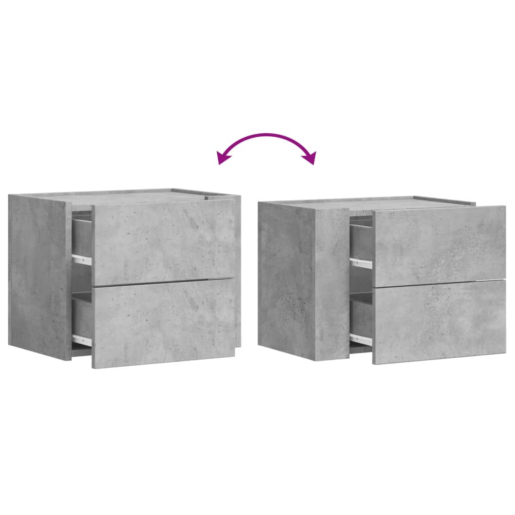 Concrete Grey Wall-Mounted Bedside Cabinets Set of 2 - 45x30x35 cm