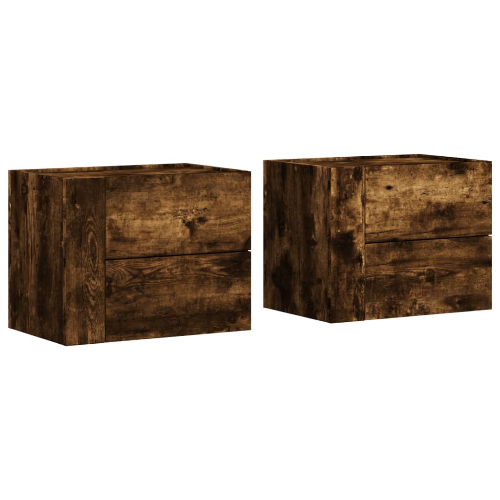 Smoked Oak Wall-Mounted Bedside Cabinets, 2 Pack, 45x30x35 cm