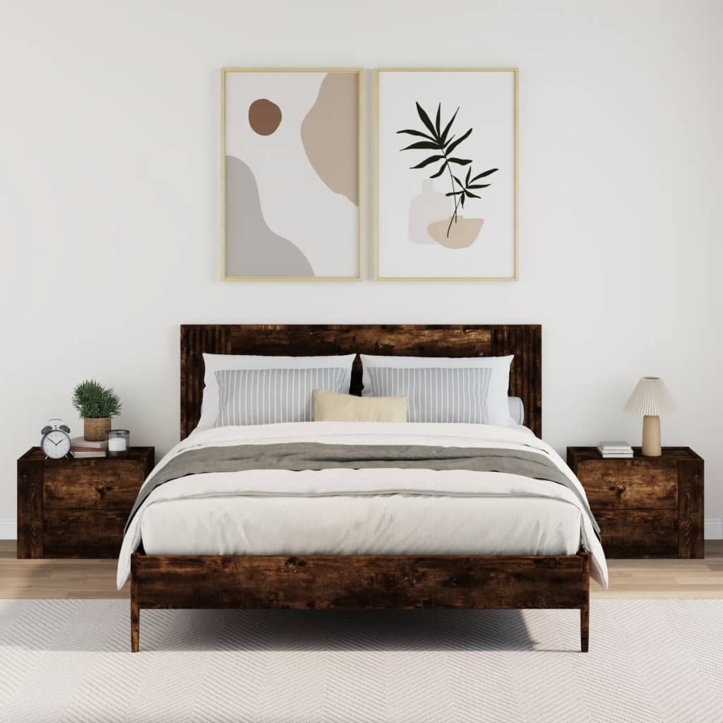 Smoked Oak Wall-Mounted Bedside Cabinets, 2 Pack, 45x30x35 cm