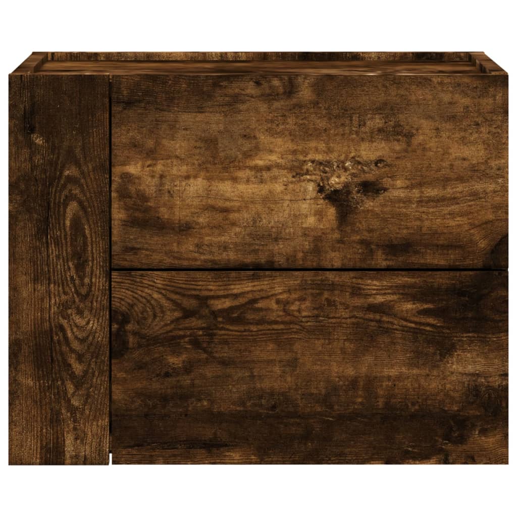 Smoked Oak Wall-Mounted Bedside Cabinets, 2 Pack, 45x30x35 cm