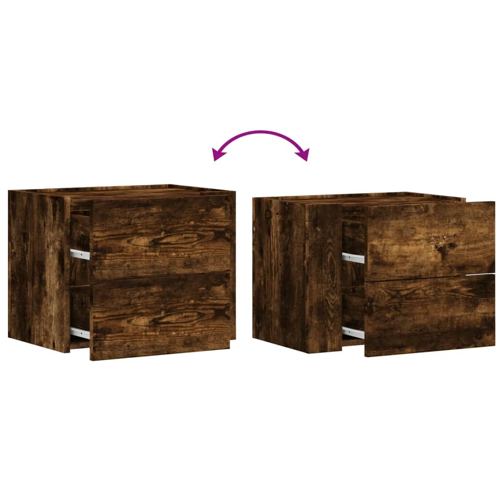 Smoked Oak Wall-Mounted Bedside Cabinets, 2 Pack, 45x30x35 cm