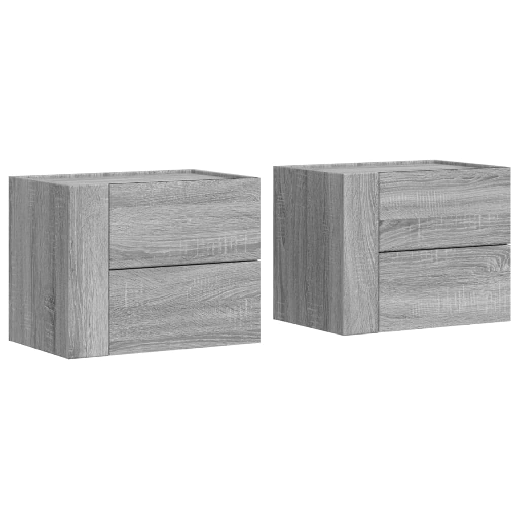 Set of 2 Grey Sonoma Wall-Mounted Bedside Cabinets, 45x30x35 cm