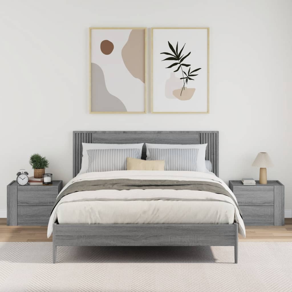 Set of 2 Grey Sonoma Wall-Mounted Bedside Cabinets, 45x30x35 cm