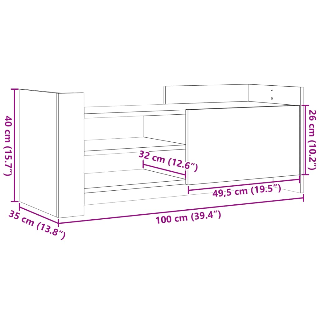 TV Cabinet Smoked Oak 100x35x40 cm Engineered Wood