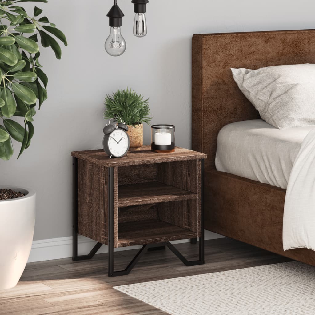 Brown Oak Bedside Cabinet 40x30x40 cm - Engineered Wood Elegance