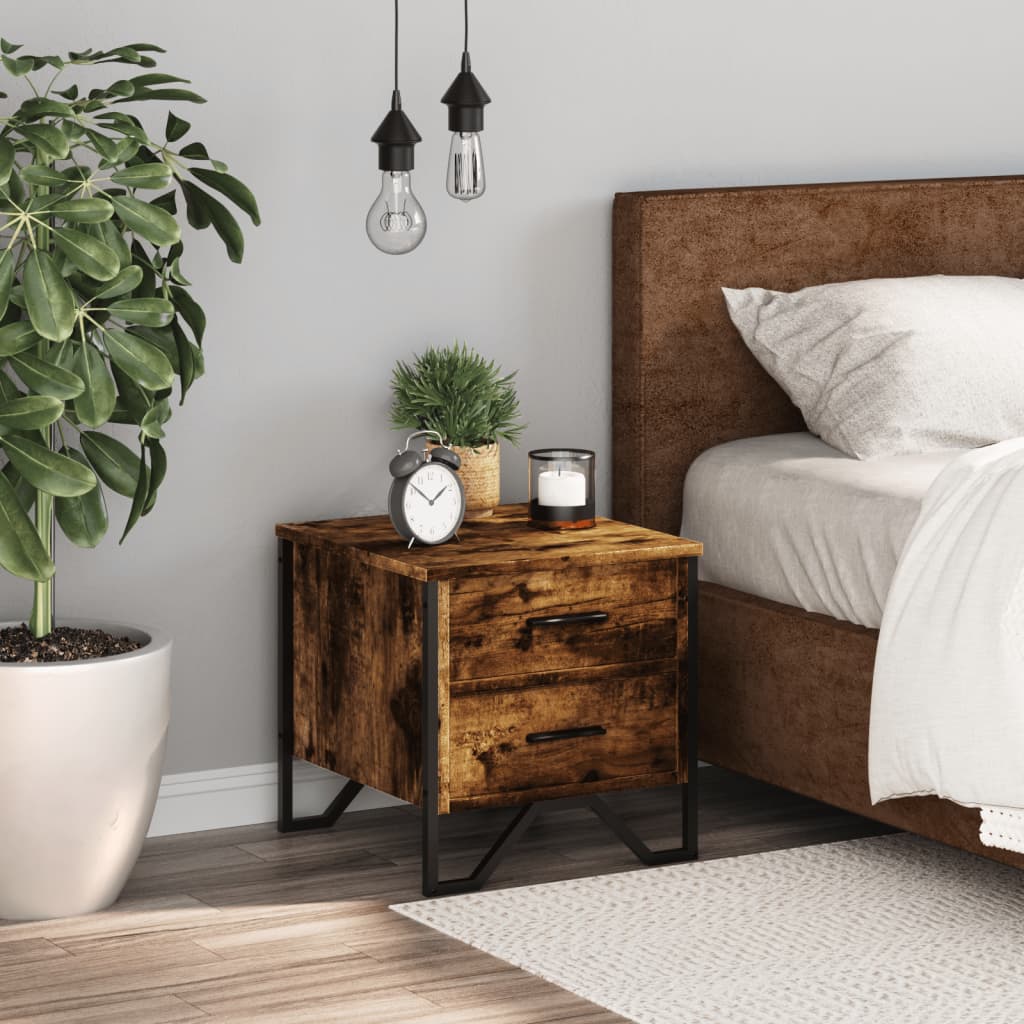 Smoked Oak Bedside Cabinet 40x41x40 cm - Engineered Wood