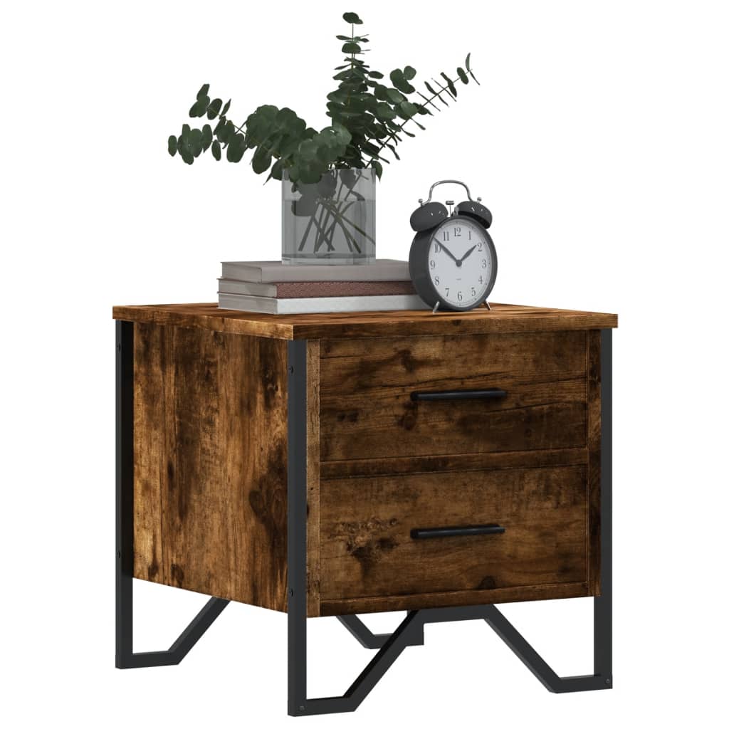Smoked Oak Bedside Cabinet 40x41x40 cm - Engineered Wood