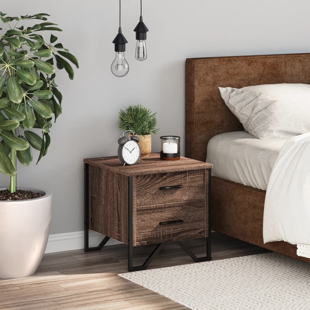 Brown Oak Bedside Cabinet - 40x41x40 cm, Engineered Wood