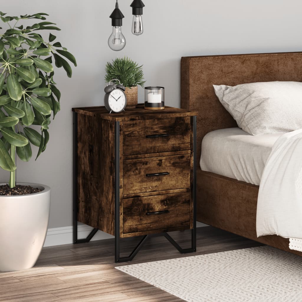 Smoked Oak Bedside Cabinet 40x41x60 cm - Engineered Wood Finish