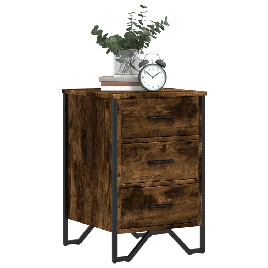 Smoked Oak Bedside Cabinet 40x41x60 cm - Engineered Wood Finish