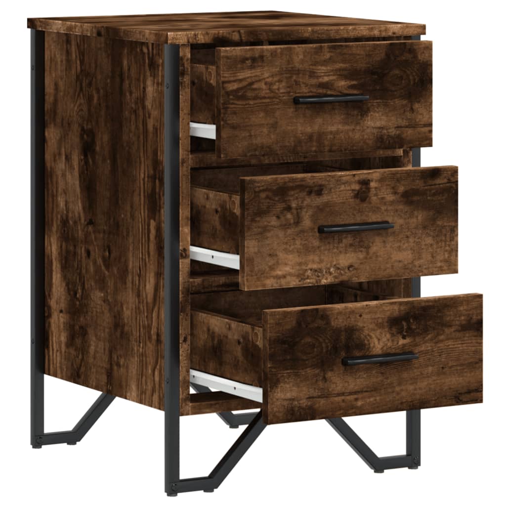 Smoked Oak Bedside Cabinet 40x41x60 cm - Engineered Wood Finish