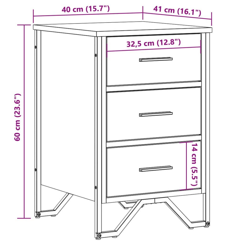 Smoked Oak Bedside Cabinet 40x41x60 cm - Engineered Wood Finish