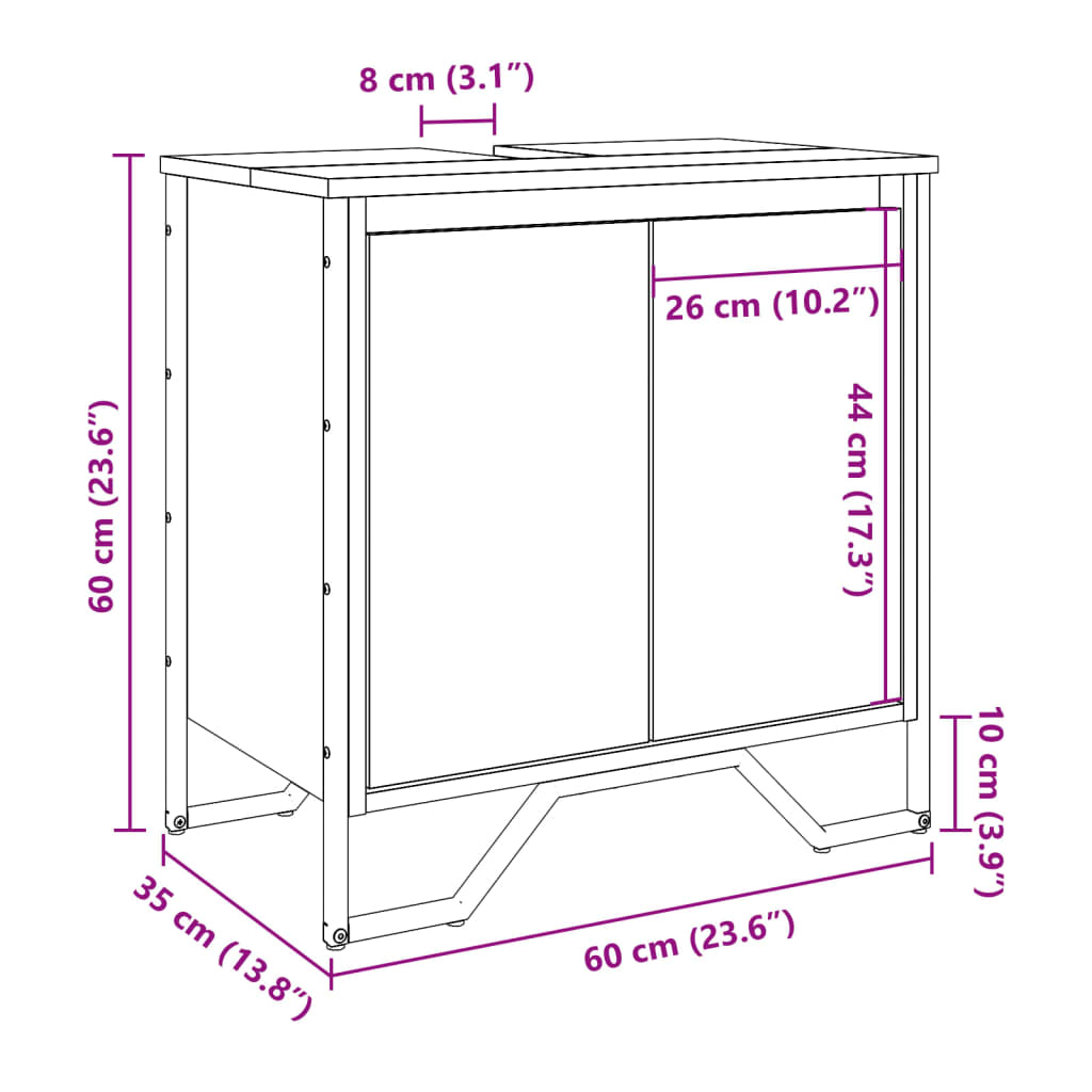 Black Engineered Wood Bathroom Sink Cabinet 60x35x60 cm