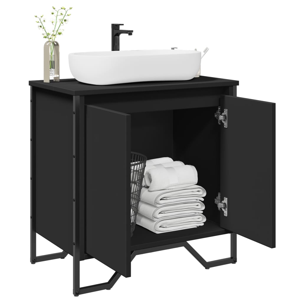 Black Engineered Wood Bathroom Sink Cabinet 60x35x60 cm