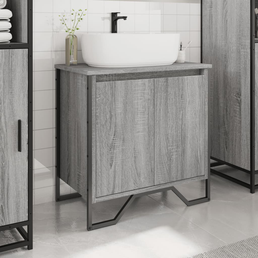 Elegant Grey Sonoma Bathroom Sink Cabinet, 60x35x60 cm, Wood Finish