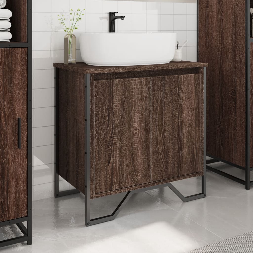 Brown Oak Bathroom Sink Cabinet - 60x35x60 cm Engineered Wood