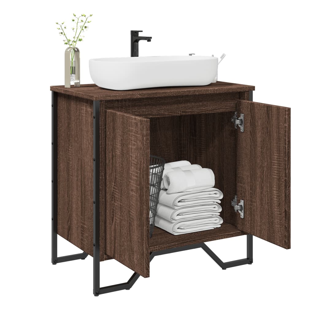 Brown Oak Bathroom Sink Cabinet - 60x35x60 cm Engineered Wood