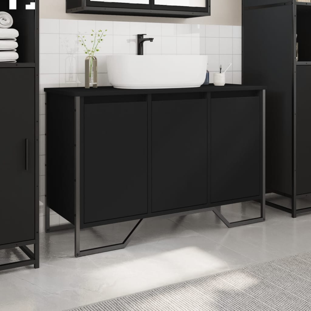 Black Engineered Wood Bathroom Sink Cabinet - 91x35x60 cm