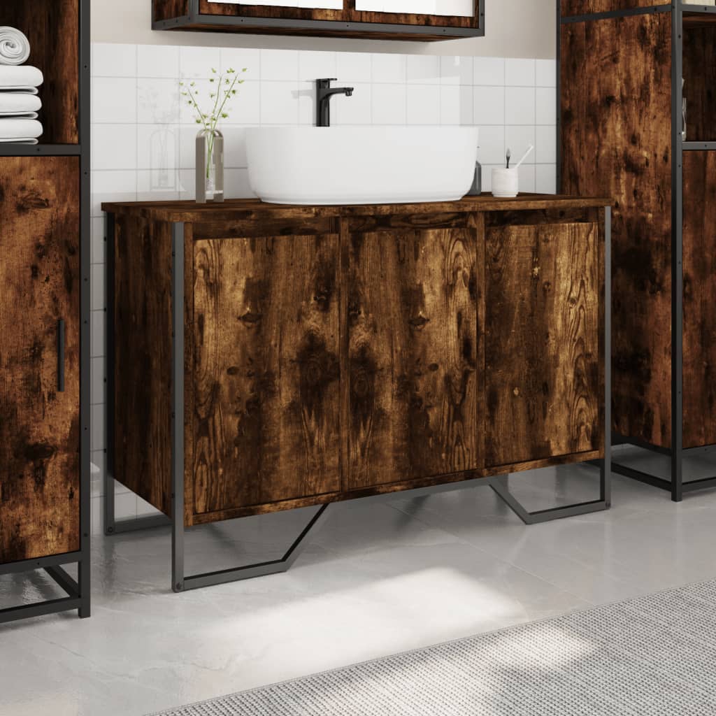 Smoked Oak Bathroom Sink Cabinet 91x35x60 cm - Engineered Wood