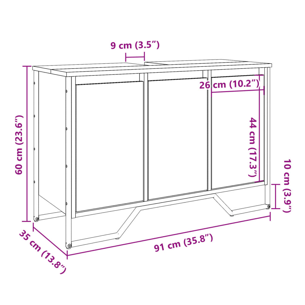 Smoked Oak Bathroom Sink Cabinet 91x35x60 cm - Engineered Wood