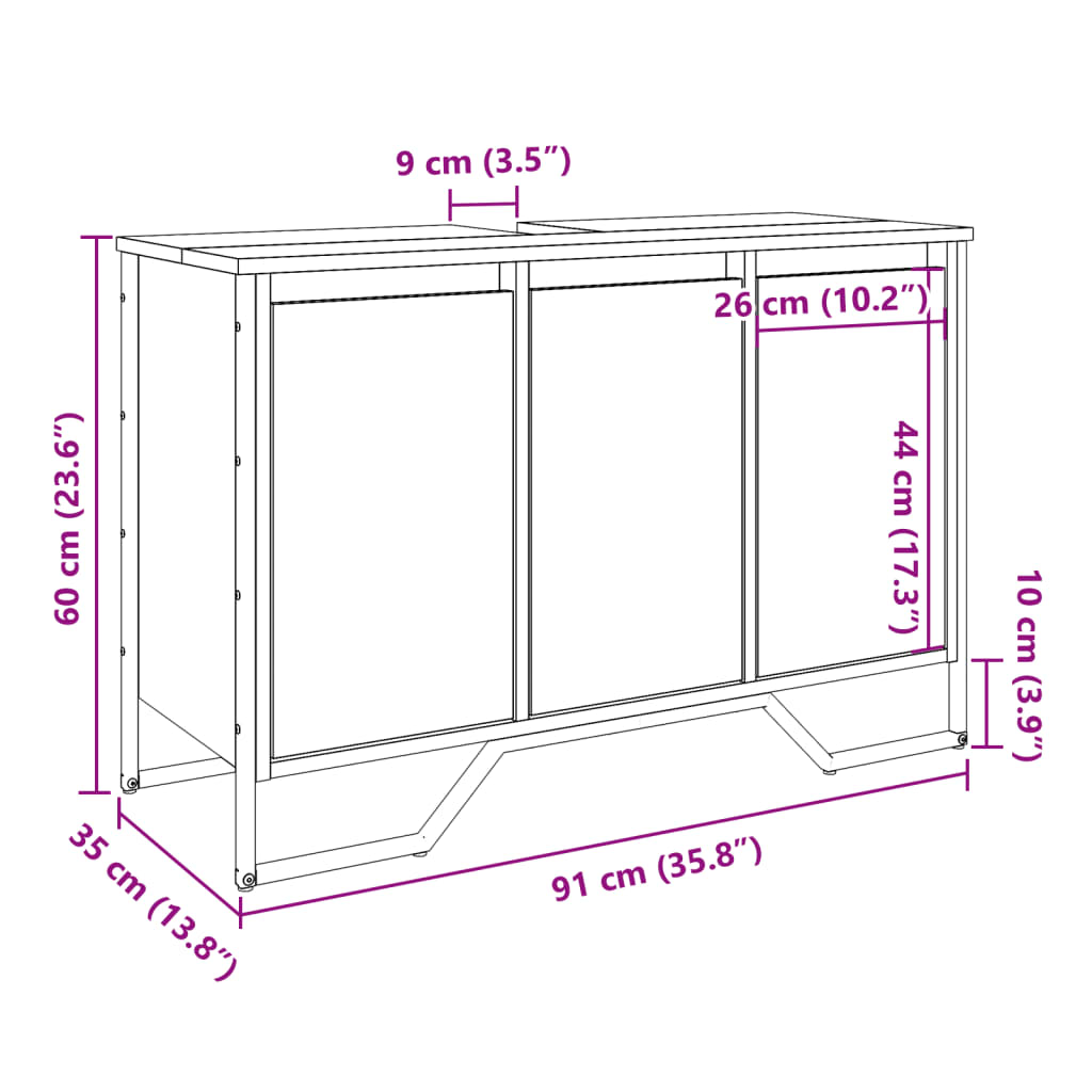 Grey Sonoma Bathroom Sink Cabinet 91x35x60 cm - Engineered Wood