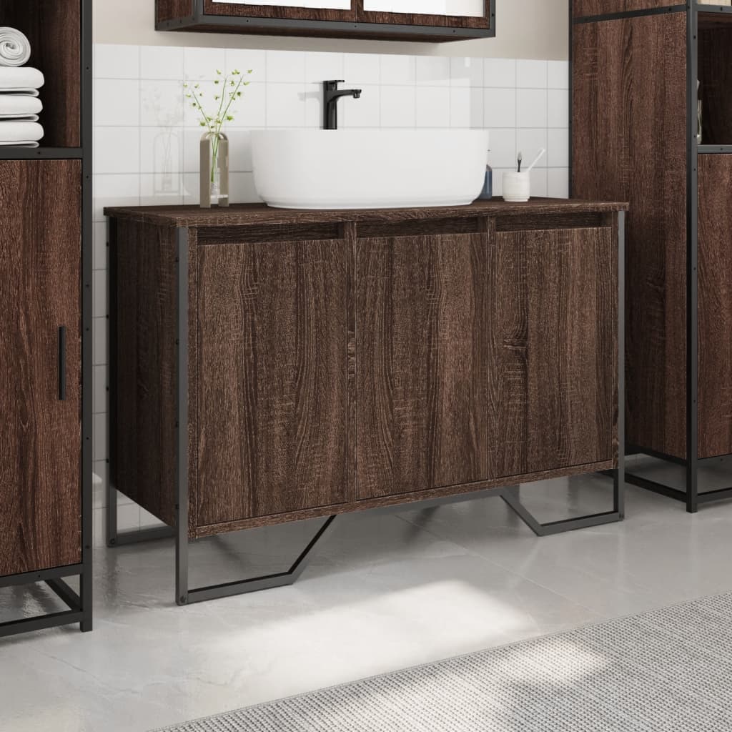 Brown Oak Bathroom Sink Cabinet - 91x35x60 cm, Engineered Wood