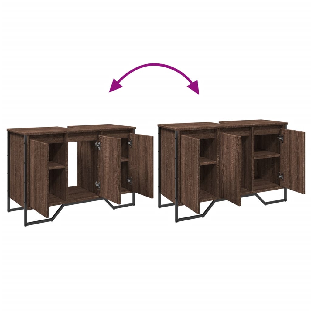 Brown Oak Bathroom Sink Cabinet - 91x35x60 cm, Engineered Wood