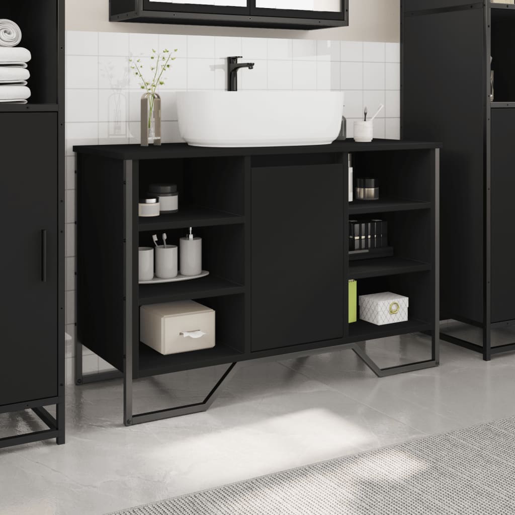Black Engineered Wood Bathroom Sink Cabinet - 91x35x60 cm