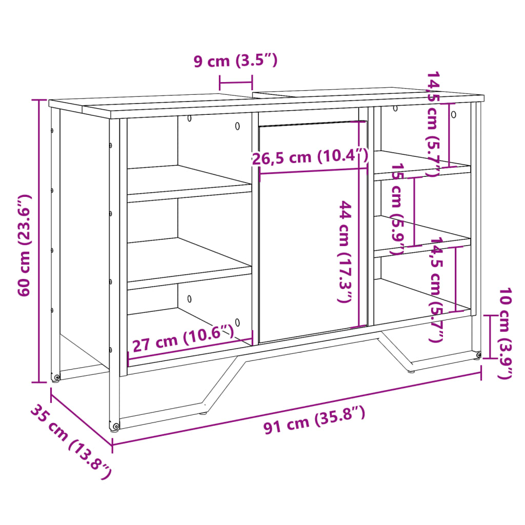 Black Engineered Wood Bathroom Sink Cabinet - 91x35x60 cm