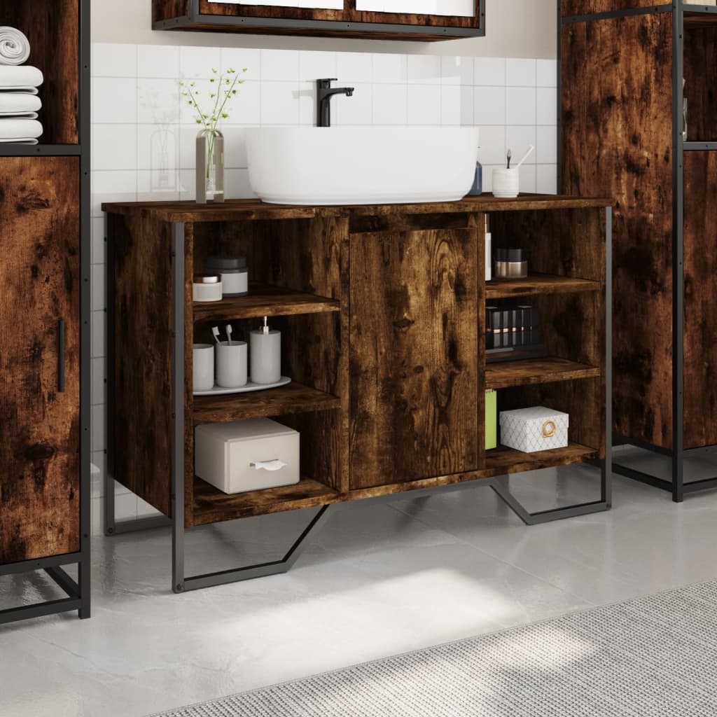 Smoked Oak Bathroom Sink Cabinet 91x35x60 cm - Engineered Wood