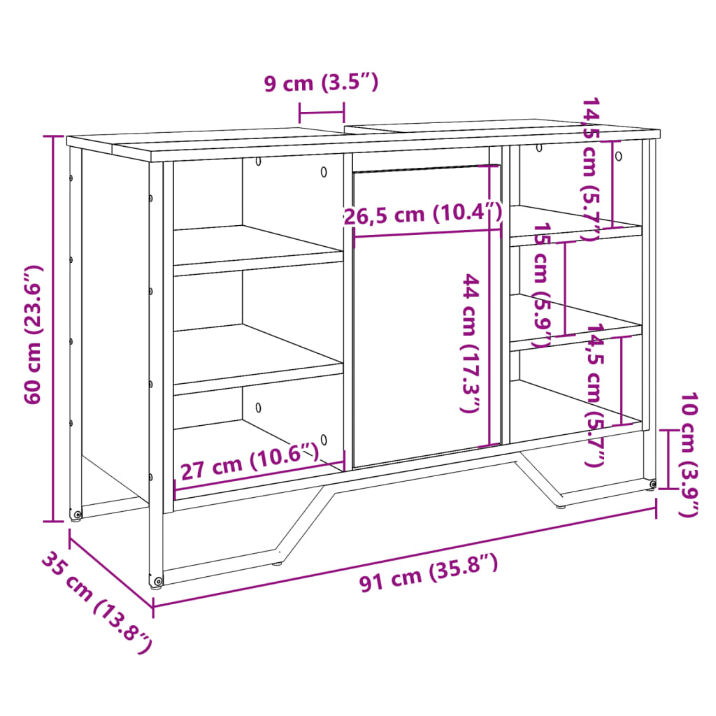 Grey Sonoma Bathroom Sink Cabinet 91x35x60 cm – Engineered Wood