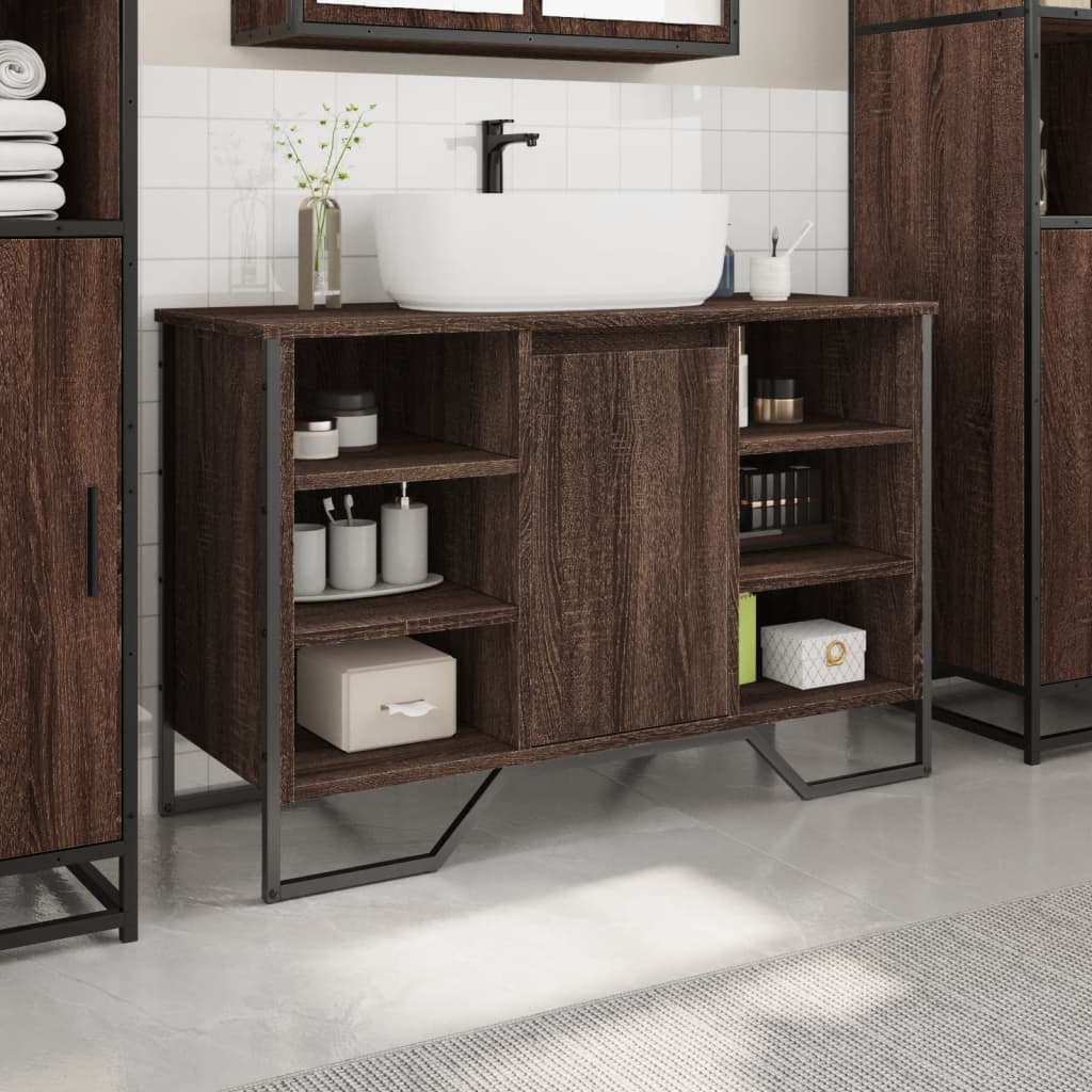 Brown Oak Bathroom Sink Cabinet, 91x35x60 cm Engineered Wood