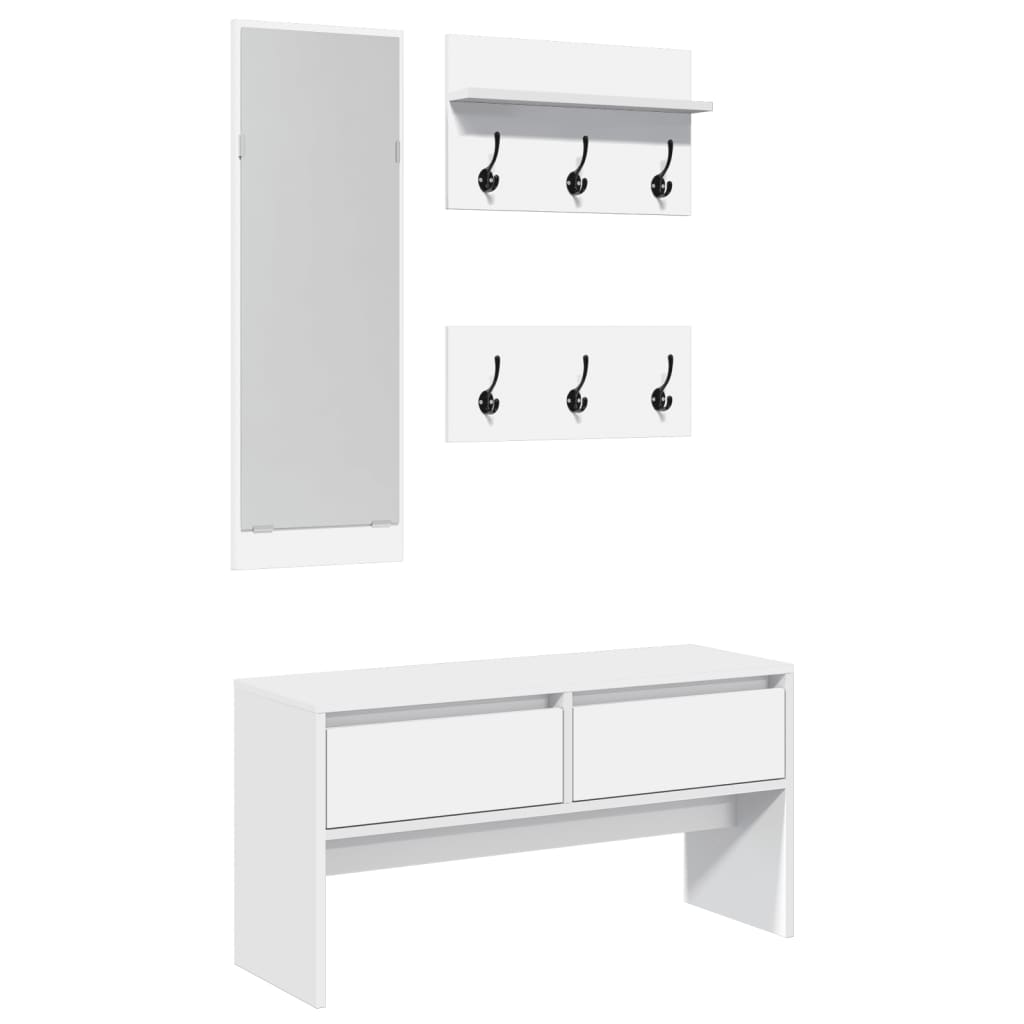 White 4-Piece Hallway Furniture Set in Engineered Wood