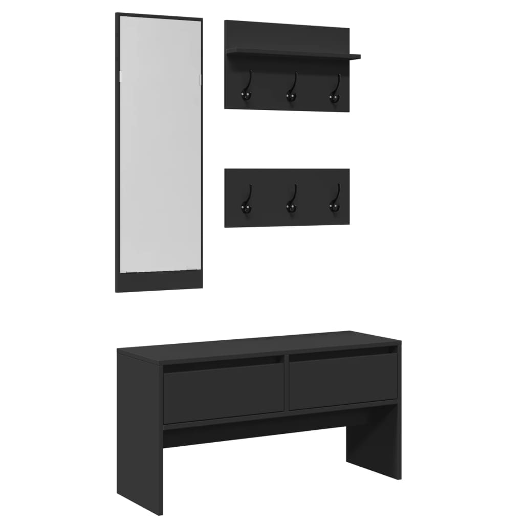 Elegant Black Engineered Wood 4-Piece Hallway Furniture Set