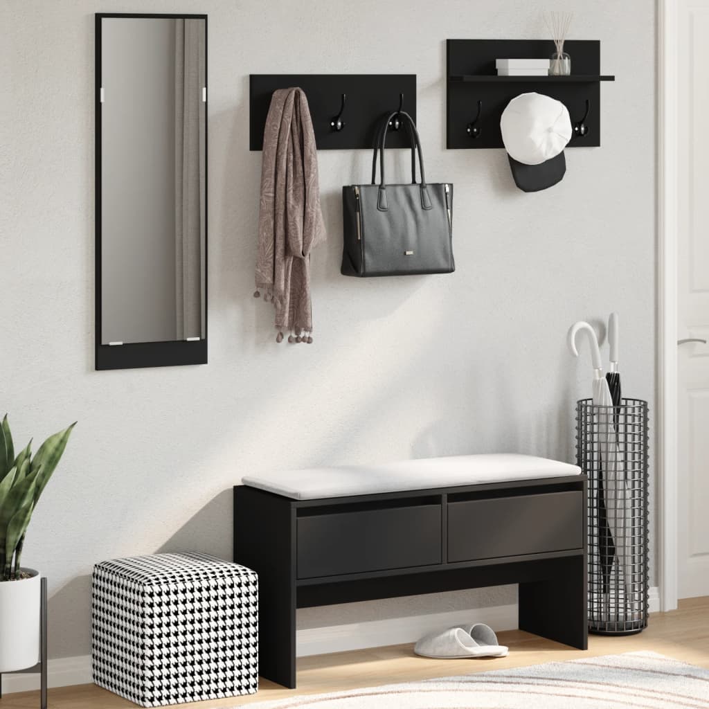 Elegant Black Engineered Wood 4-Piece Hallway Furniture Set