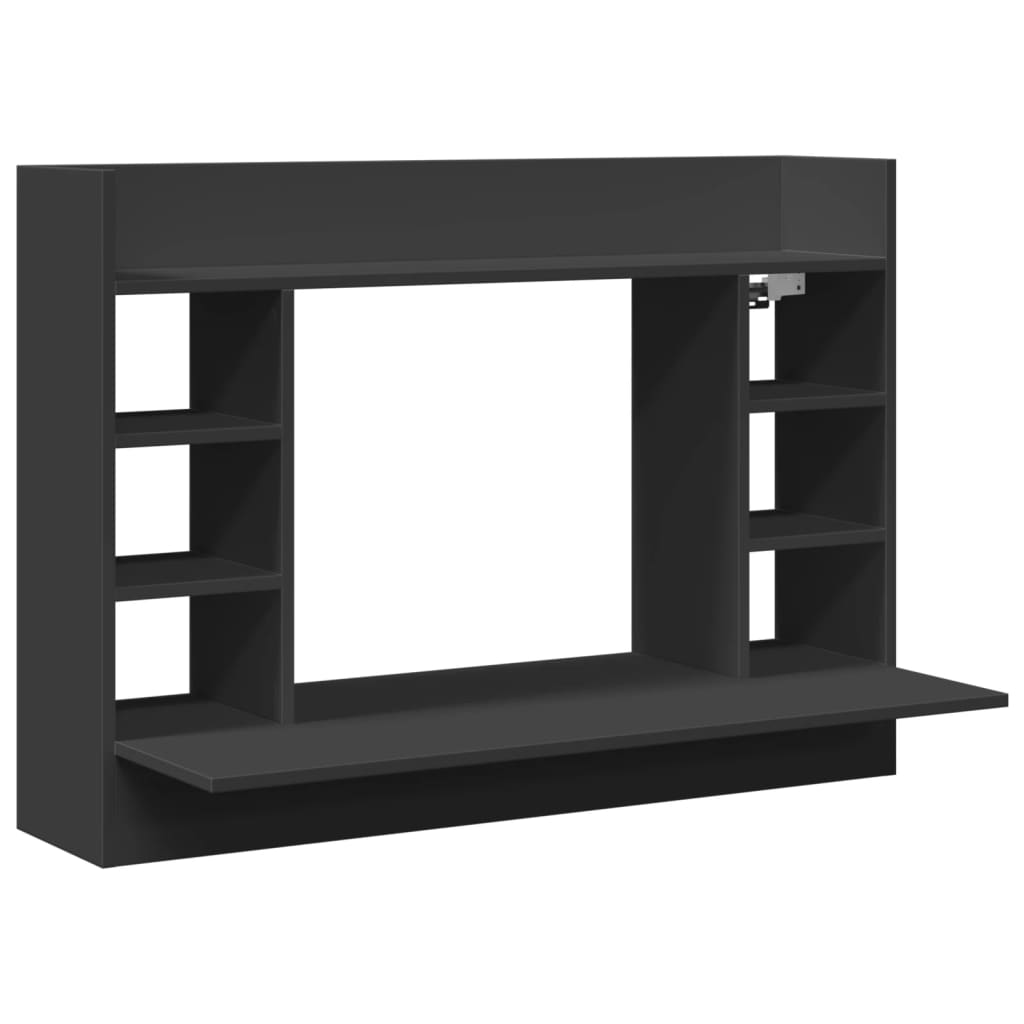 Sleek Black Wall-Mounted Desk, Engineered Wood 105x48x75 cm