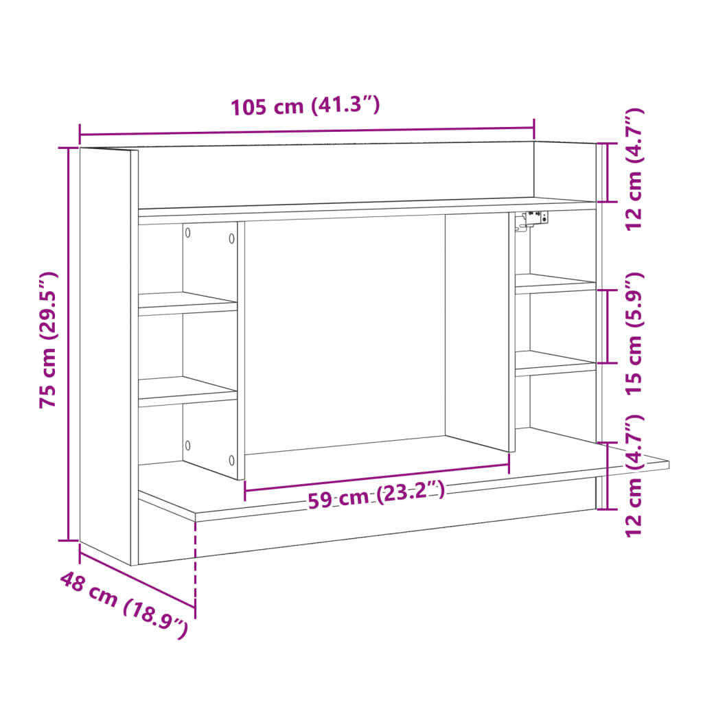 Space-Saving Wall-Mounted Desk, Sonoma Oak, 105x48x75 cm Wood